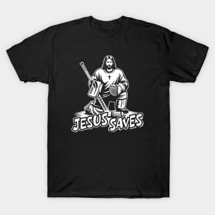 Jesus Saves Shirt | Christian Hockey Goalie Sports Design T-Shirt